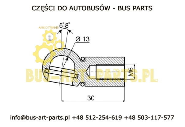 KOŃCÓWKA SIŁOWNIKA KLAPY M6 / Q-13 L-30 POD KULKĘ BEZ SWORZNIA