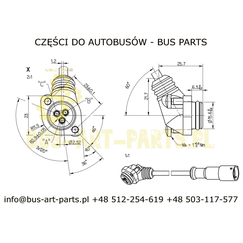 PRZEWÓD CZUJNIKA ZACISKU SETRA MERCEDES BOVA VDL SOLARIS L-1,7M