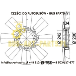 WENTYLATOR CHŁODNICY - WIATRAK MERCEDES O350 EURO 3 / SETRA S4.. S415 HD HDH GT GT-HD MERCEDES TRAVEGO TOURISMO PRZY PRZEKŁADNI