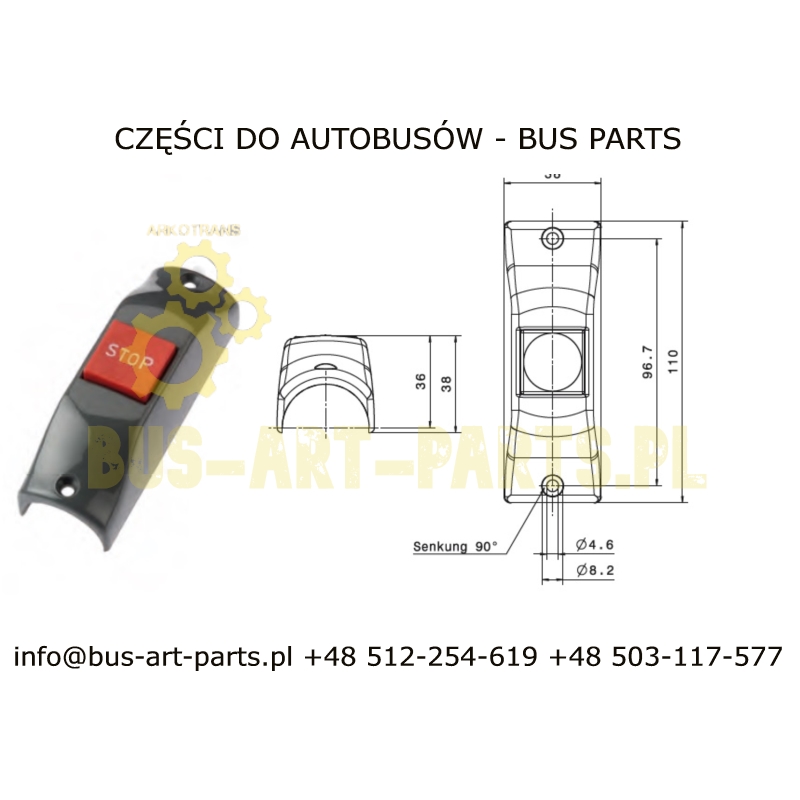 PRZYCISK NA SŁUPEK " STOP " " ZATRZYMANIE NA ŻĄDANIE " NA SŁUPEK FI-30mm