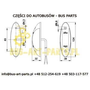LAMPKA OBRYSOWA BIAŁO CZERWONA 24V LED DIODOWA BOVA SETRA MERCEDES 21079719 a0038205256 0038205256 bez wtyczki z kablem