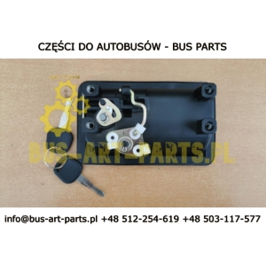 KLAMKA KLAPY KASETA NEOPLAN BOVA SCANIA IRIZAR SPRINTER BLOKOWANA MANUALNIE ZAMIENNIK Z WKŁADKĄ I 2 KLUCZYKAMI / BEZ CYLINDERKA