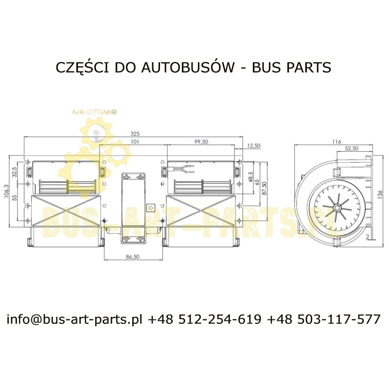 DMUCHAWA SPAL 009B4922 009-B49-22 ZAMIENNIK KORMAS PODSTAWA 325X106 MAX 325X136X116