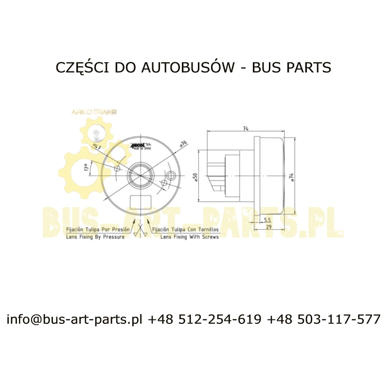 LAMPA KIERUNKOWSKAZU POMARAŃCZOWA OKRĄGŁA ARCOL FI-74mm